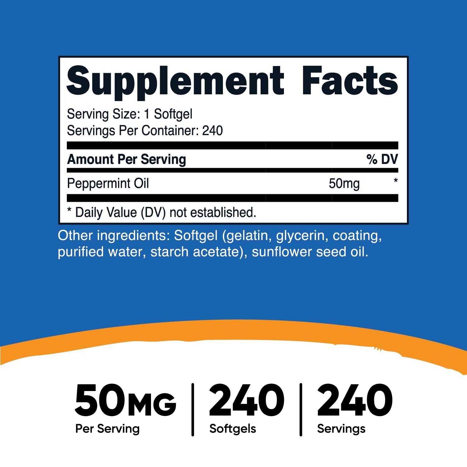 Close-up of Nutricost Peppermint Oil Softgels bottle and label