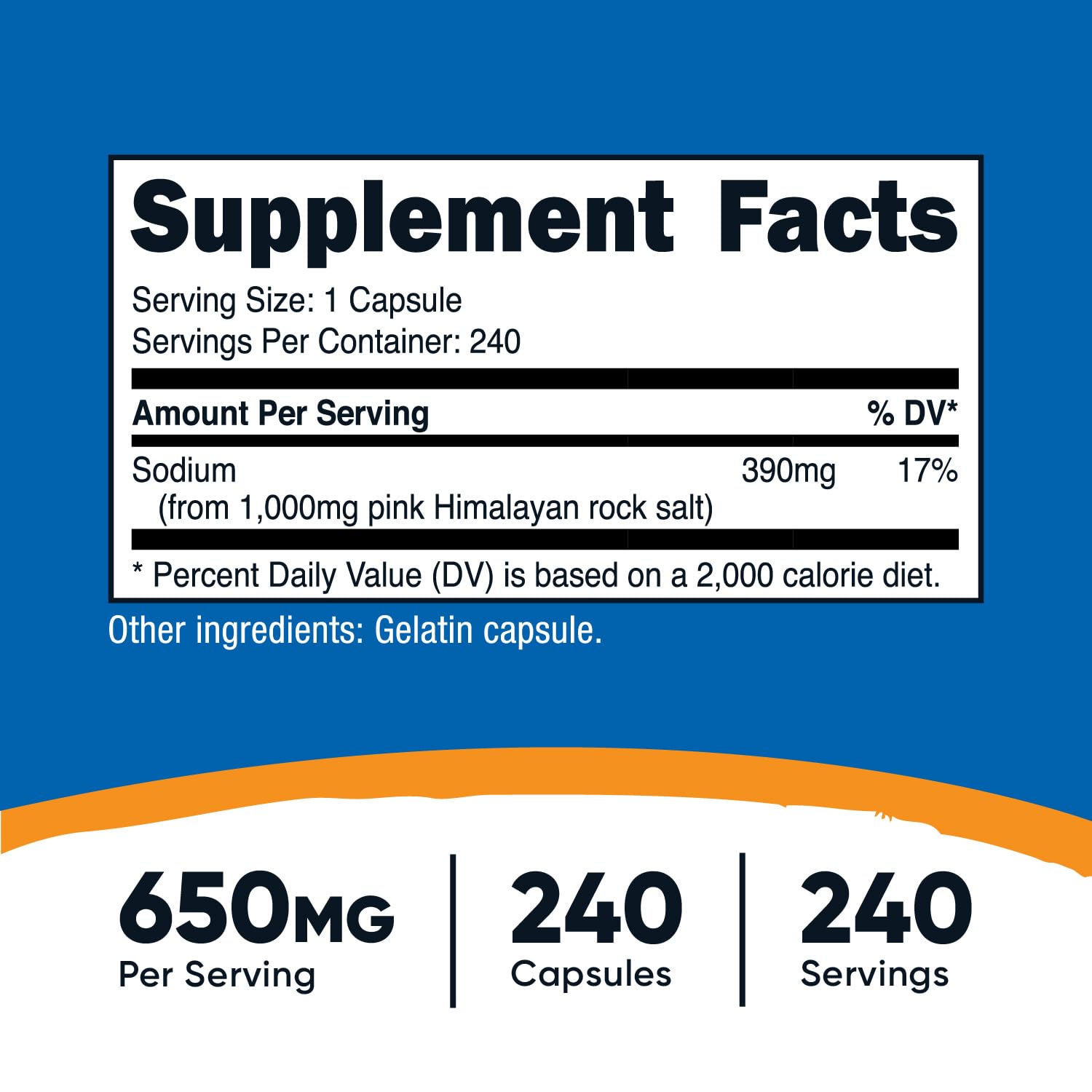 Close-up of Nutricost pink Himalayan salt capsules label