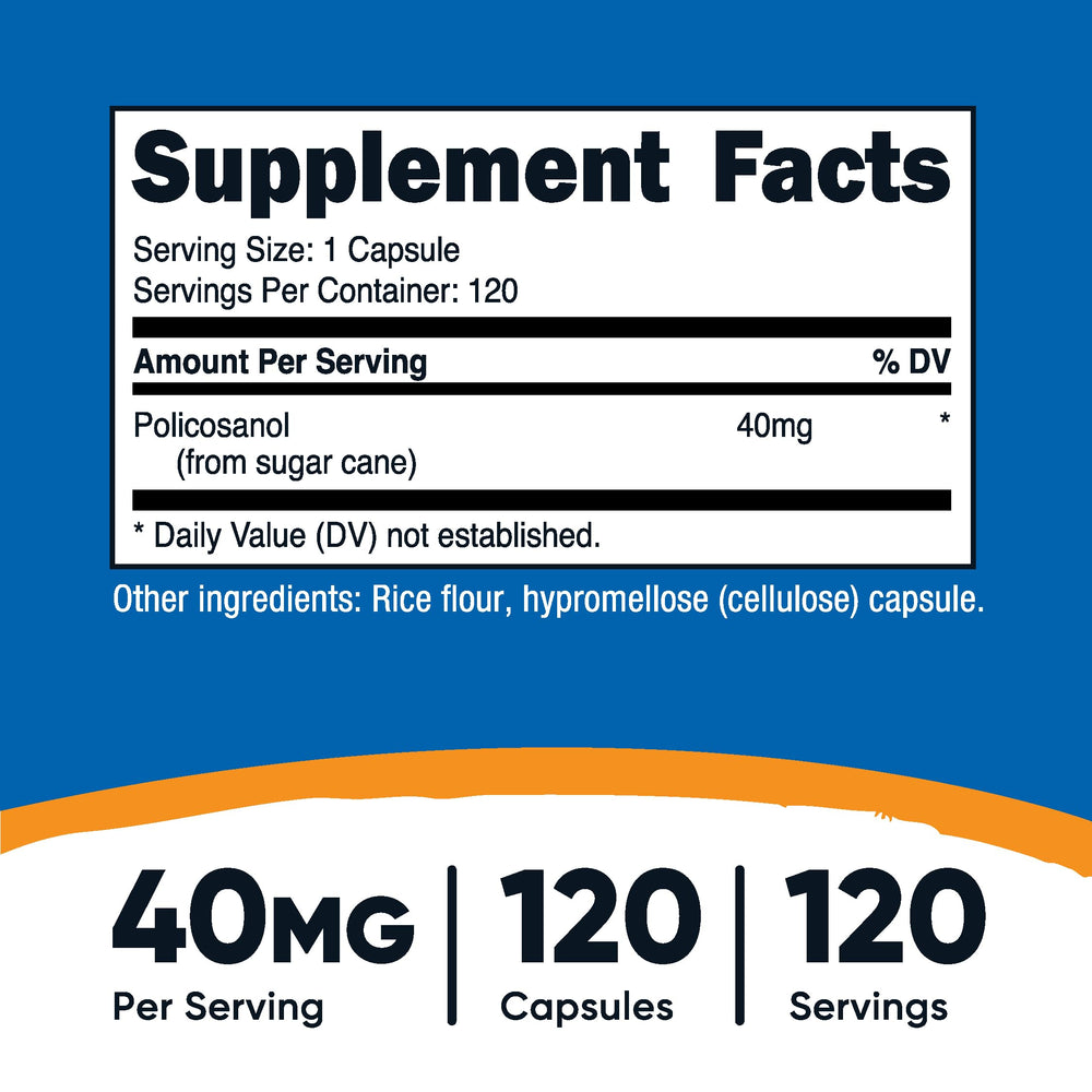Bottle of Nutricost Policosanol 40mg 120 capsules