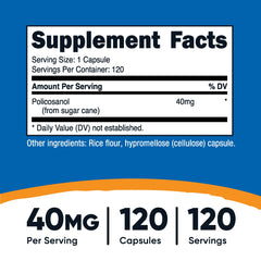 Bottle of Nutricost Policosanol 40mg 120 capsules