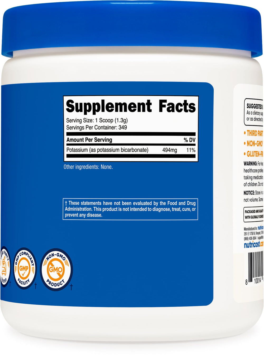 Gluten-free and Non-GMO labeling on bottle