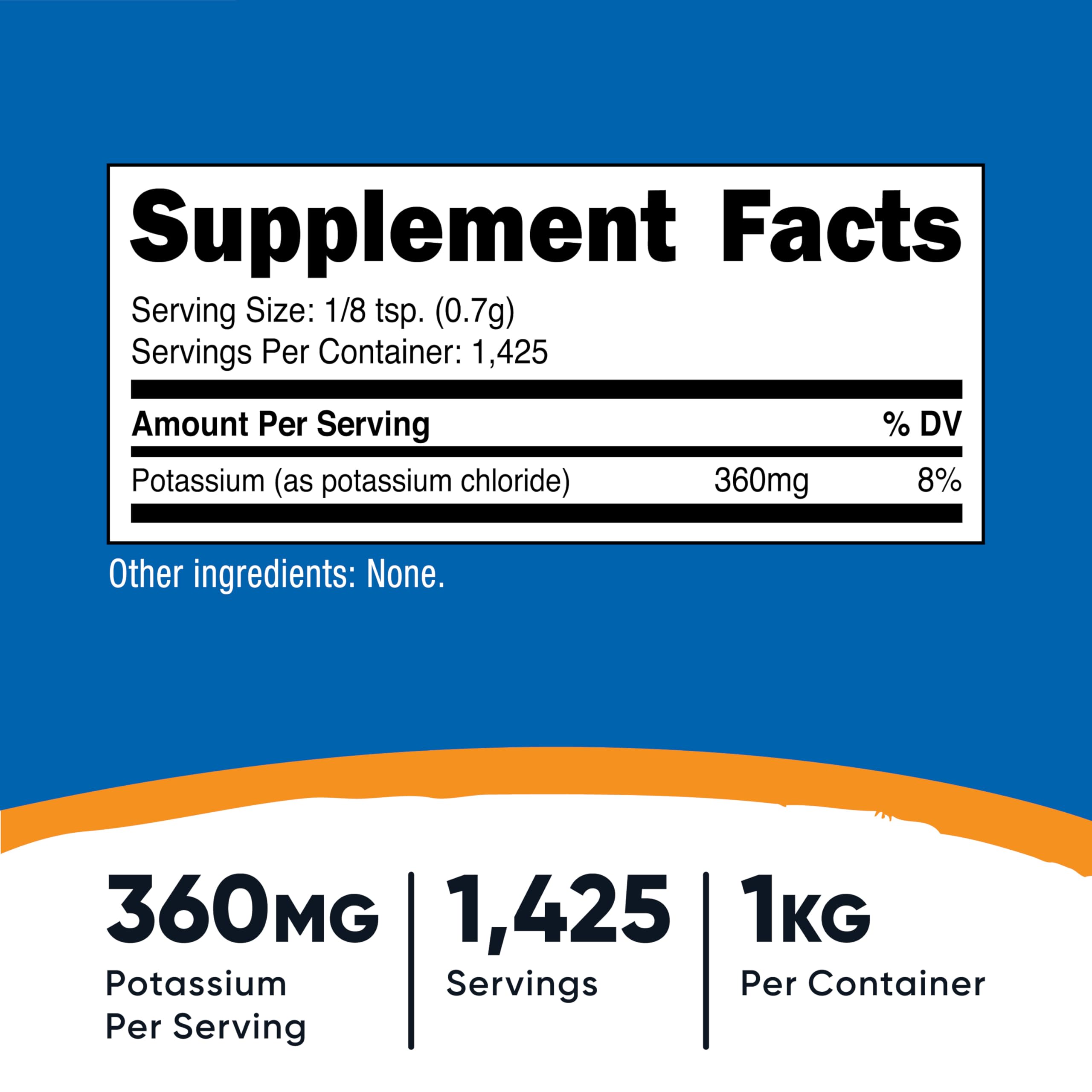 Label on Nutricost Potassium Chloride Powder 1kg bottle