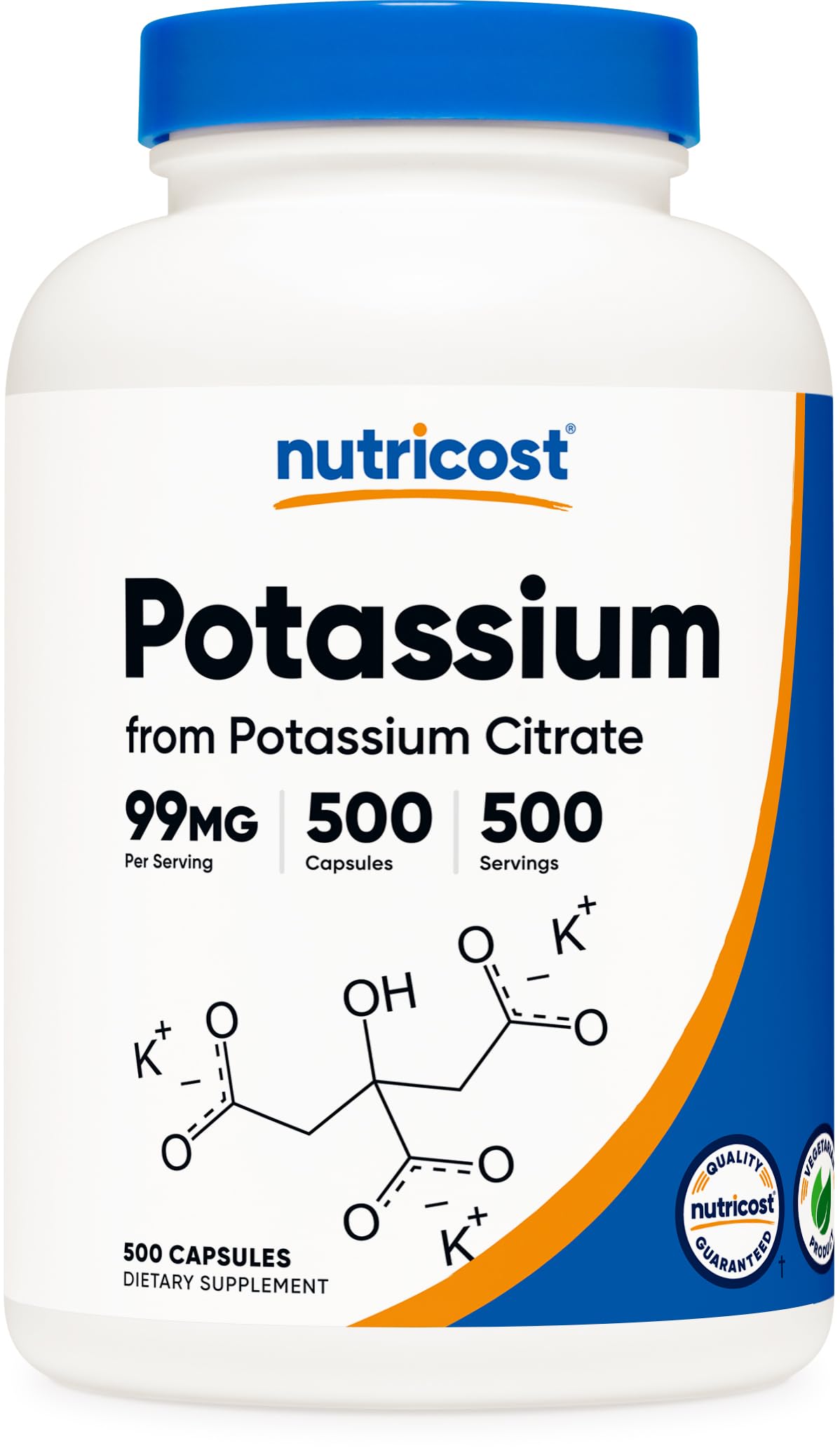 Nutricost Potassium Citrate 99mg 500 Capsules bottle label