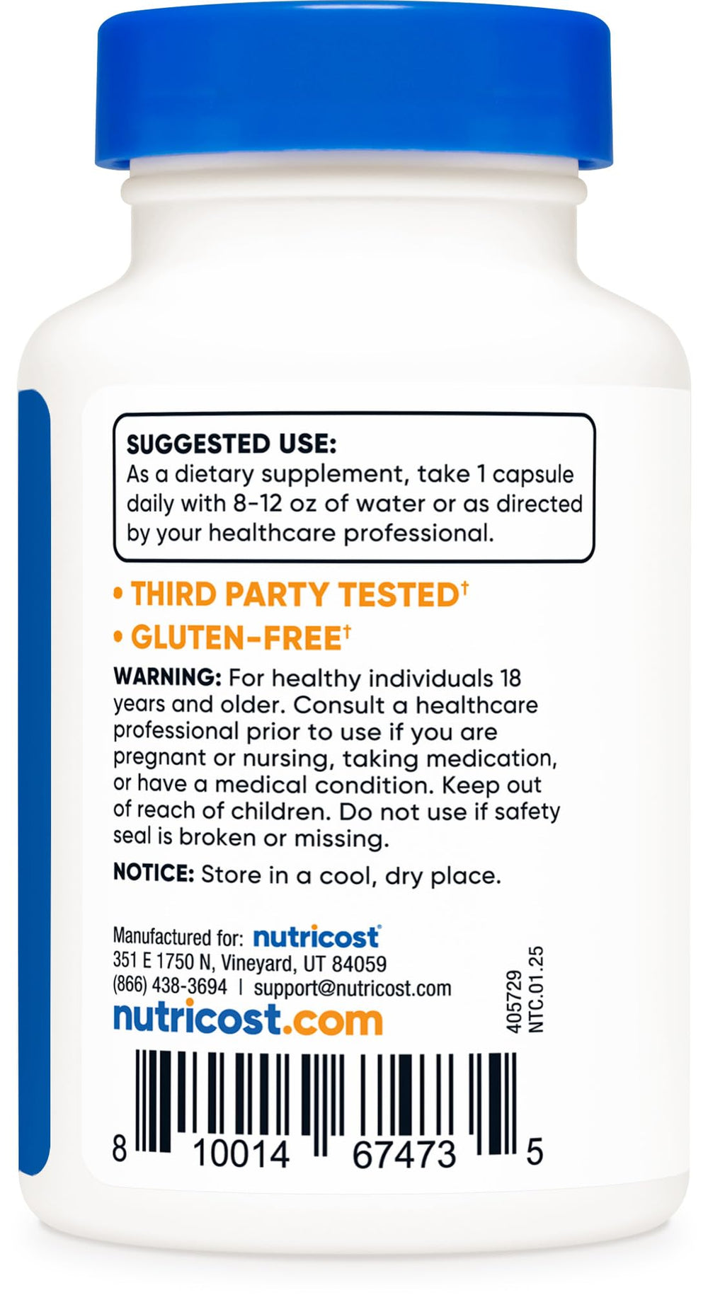 Bottle image highlighting GMP compliant and FDA registered facility