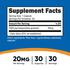 Close-up of Nutricost PQQ 20mg bottle
