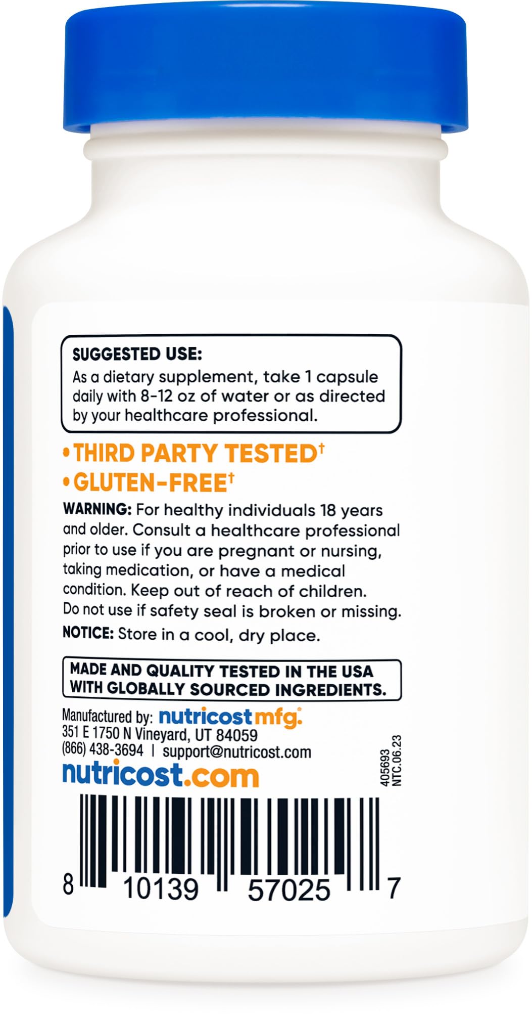 Gluten-free labeling on Nutricost PQQ packaging