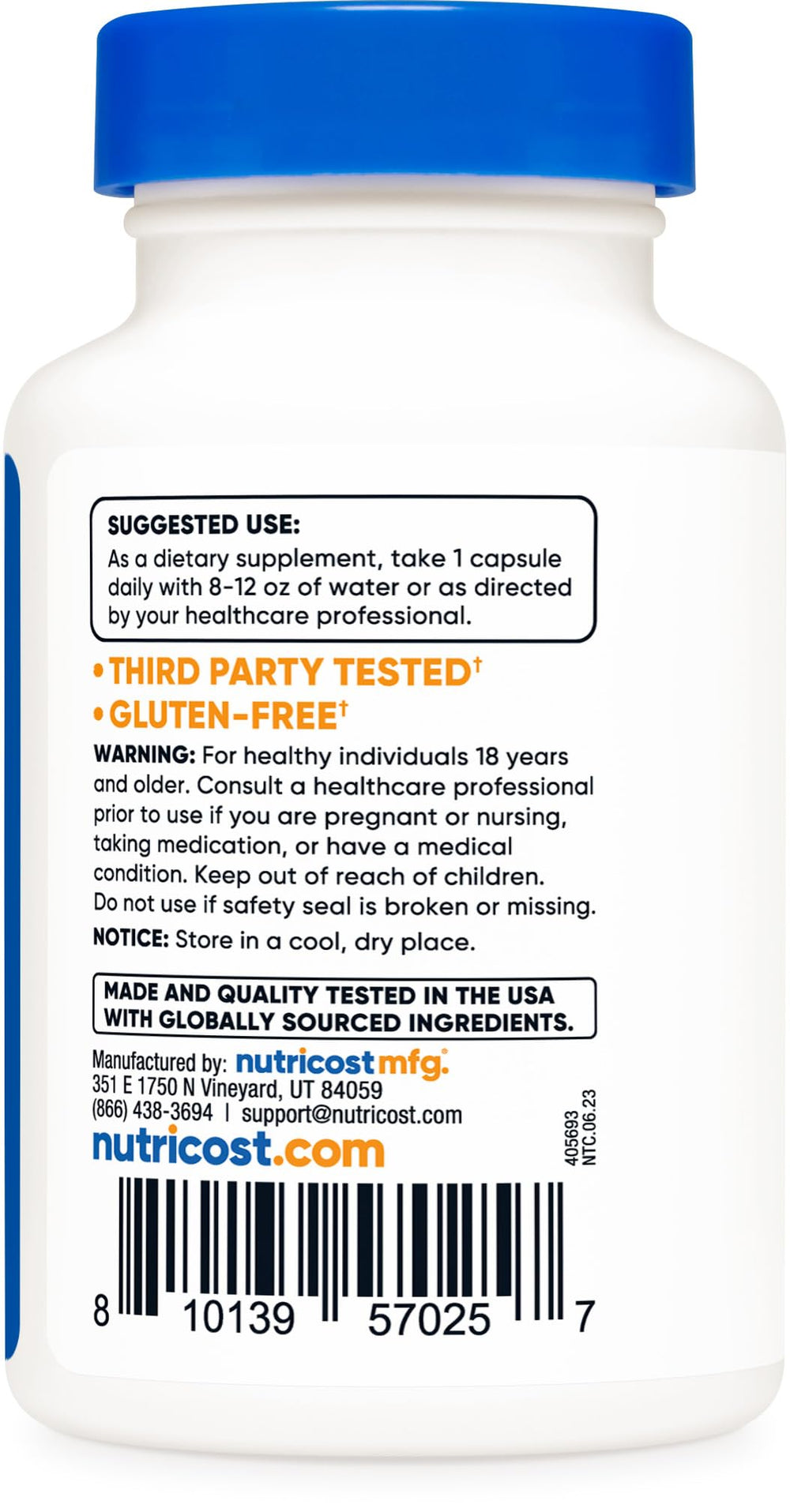 Gluten-free labeling on Nutricost PQQ packaging