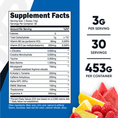 Nutricost Pre-C Pre-Workout Fruit Punch powder jar close-up hints at sustained energy during workouts.