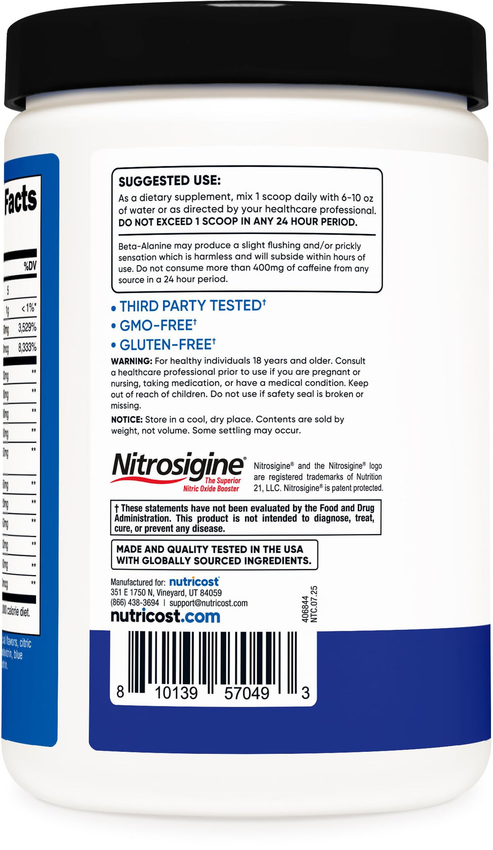 Nutricost Pre-C Pre-Workout third-party testing seal indicating purity.