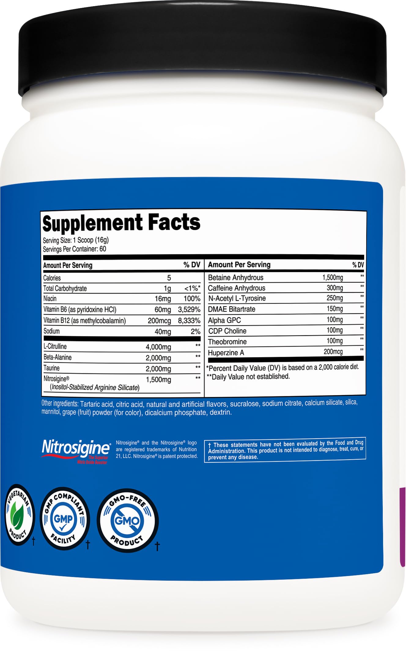 Supplement Facts panel showing vitamins B6 and B12