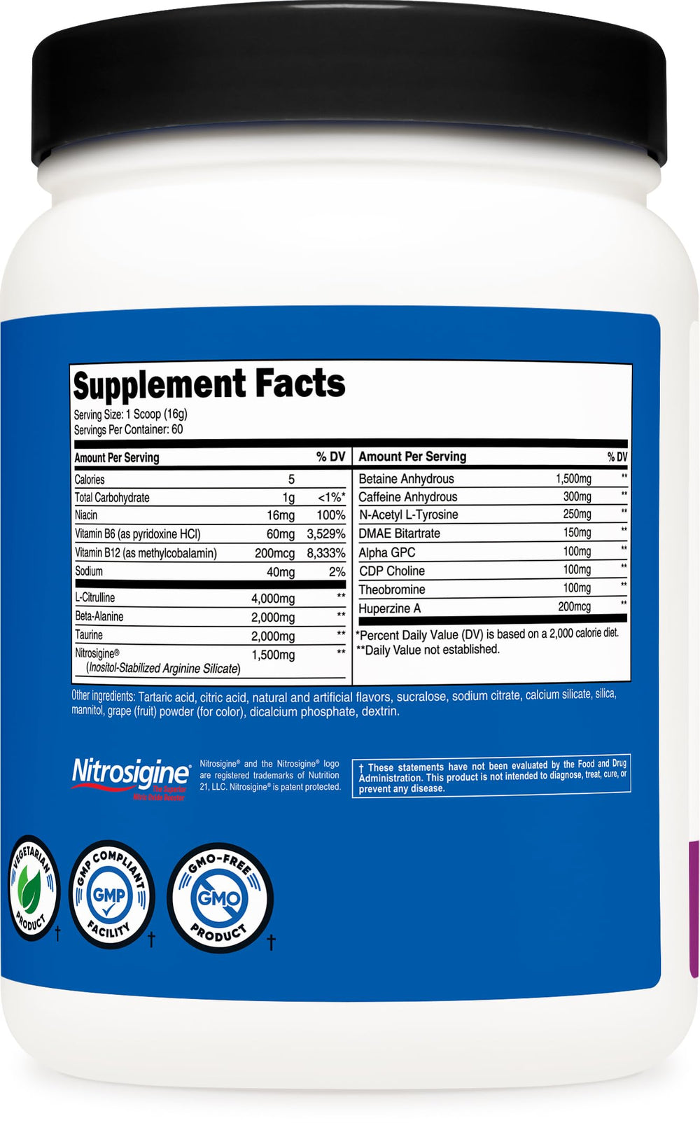Supplement Facts panel showing vitamins B6 and B12