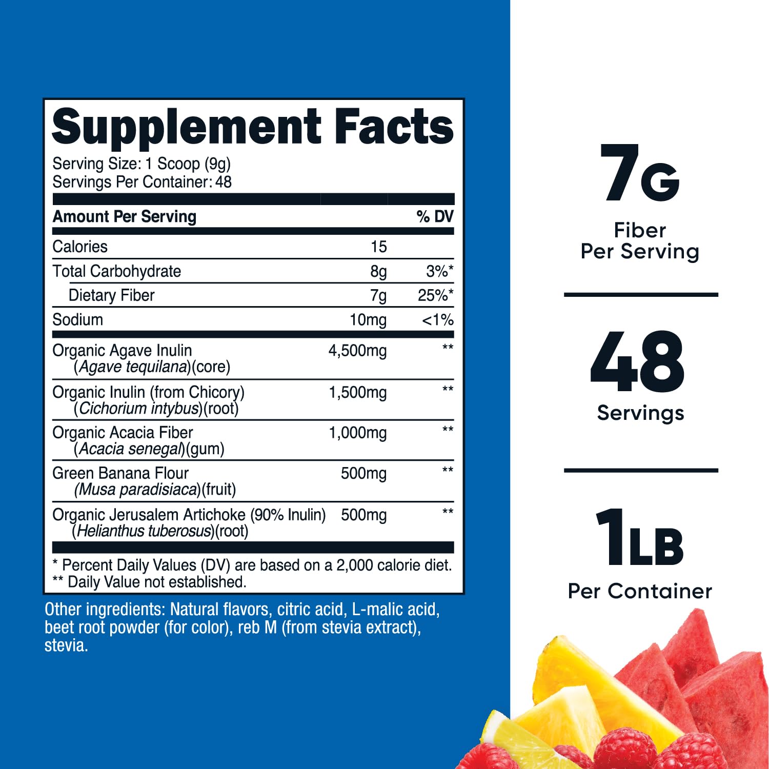 Powder form of Nutricost Prebiotic Fiber with fruit punch flavor