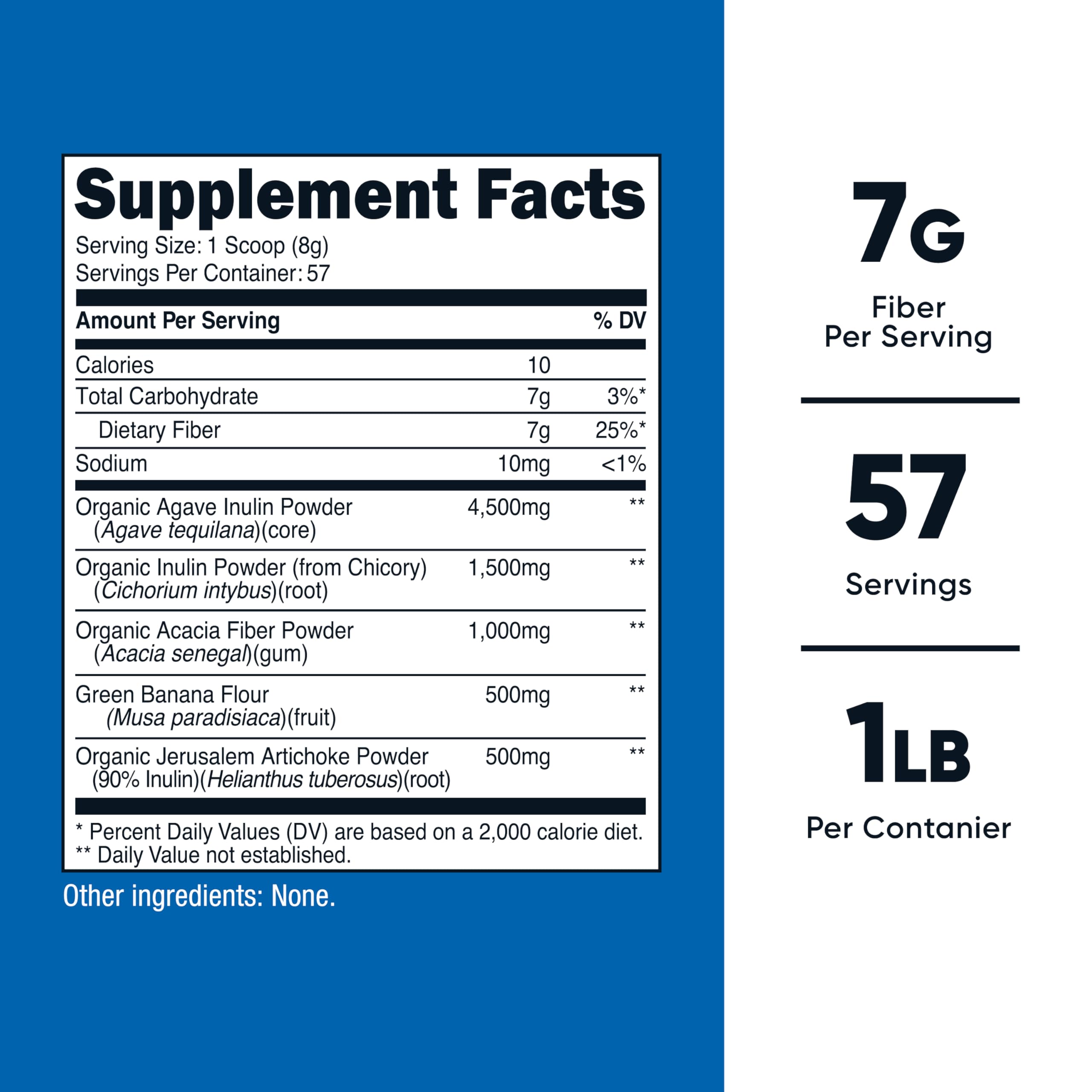 Back label of Nutricost Prebiotic Fiber Unflavored 1lb with supplement details