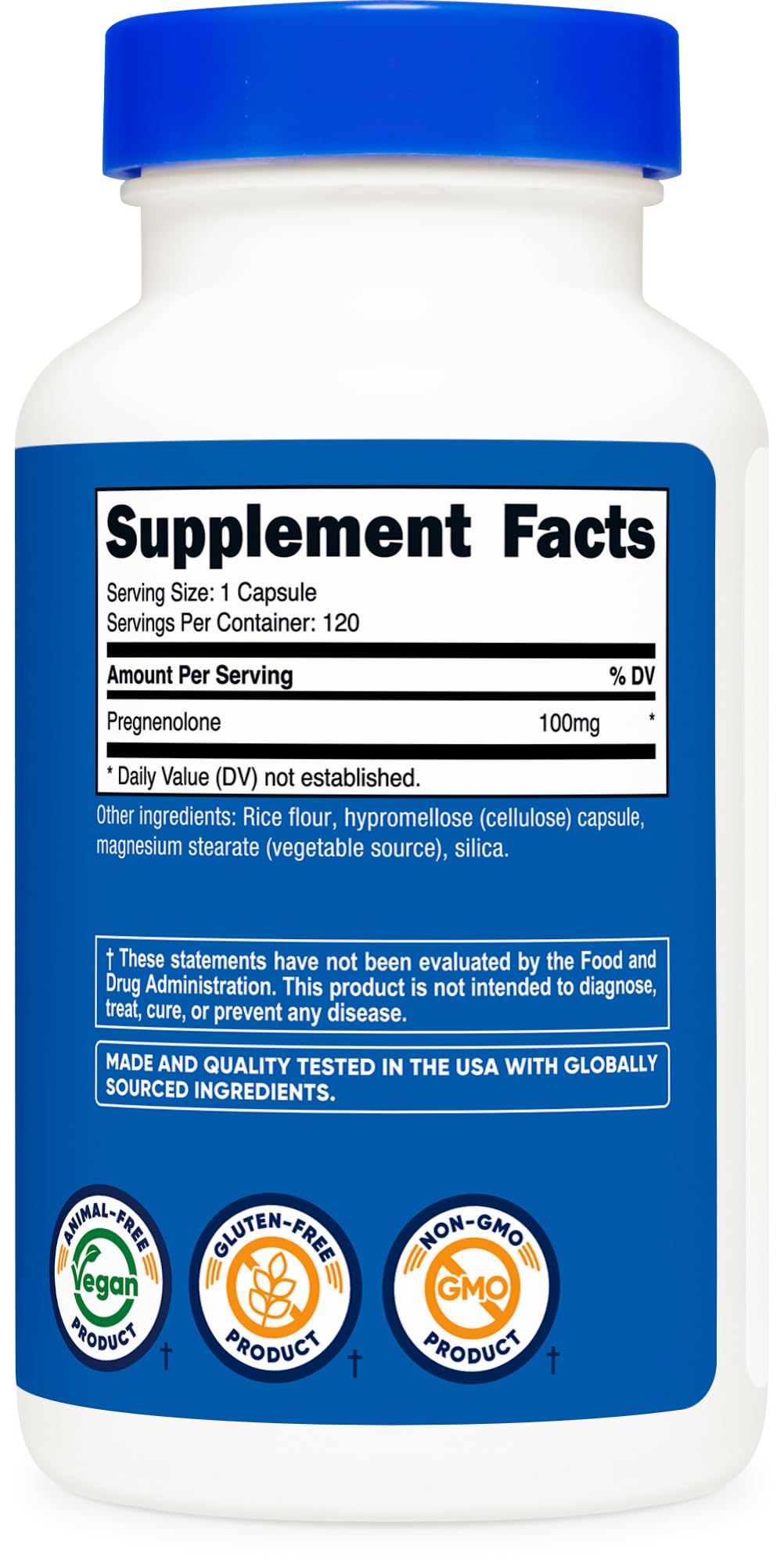 Supplement facts label for Nutricost Pregnenolone 100mg