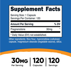 Pregnenolone 30mg capsules label close-up