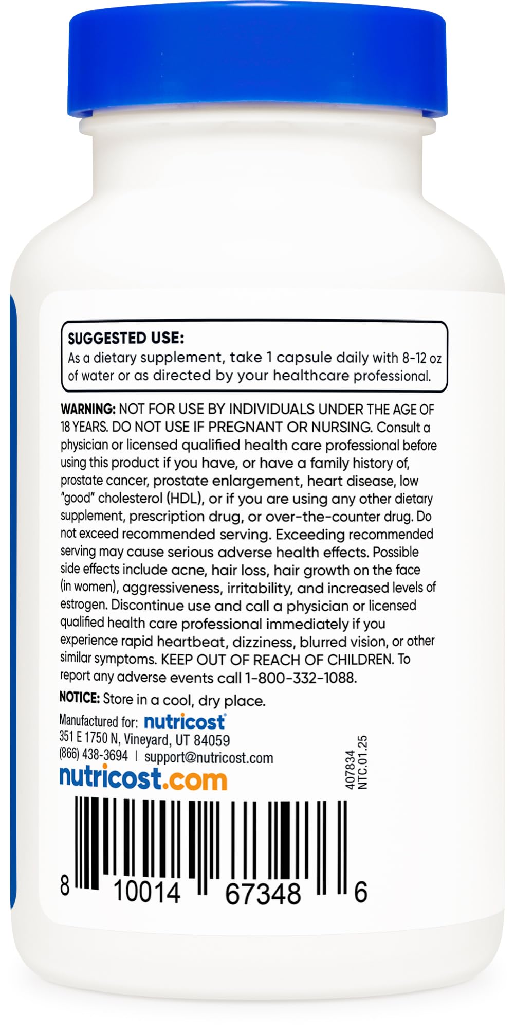 Supplement facts panel for Nutricost Pregnenolone 50mg