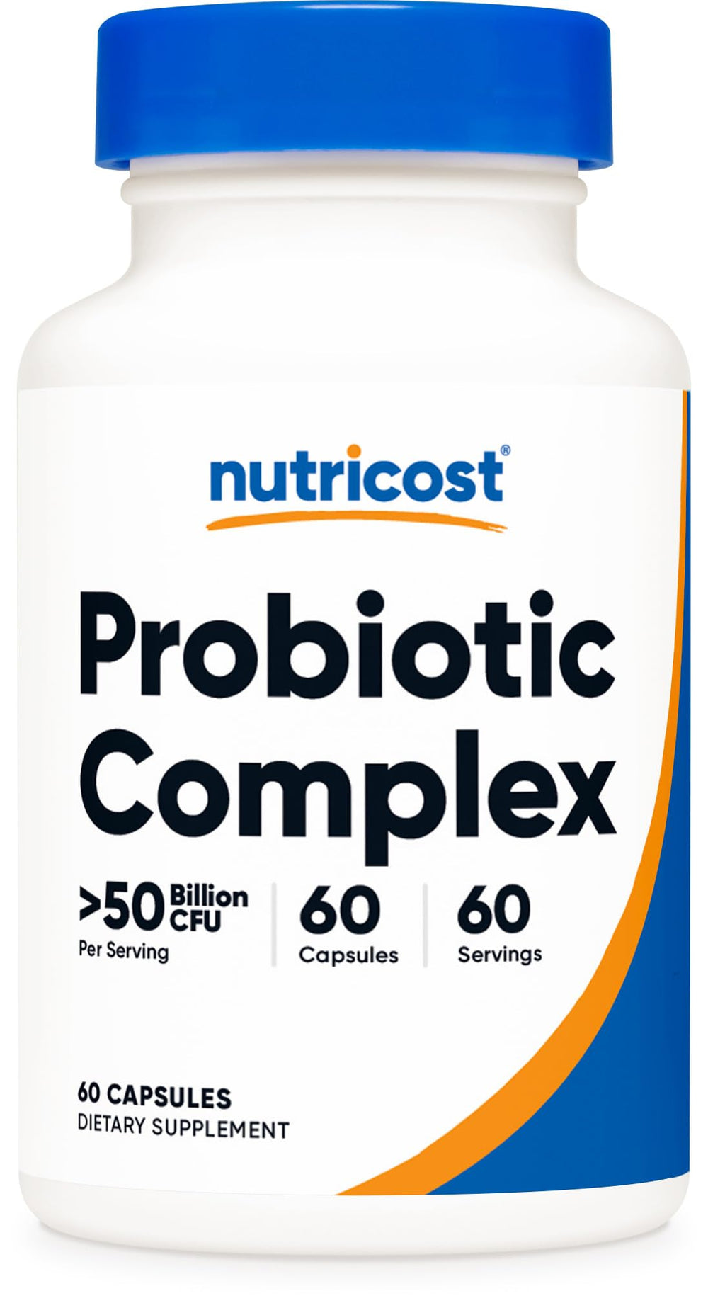 Nutricost Probiotic Complex bottle with label showing 50 Billion CFU and 60 vegetarian capsules