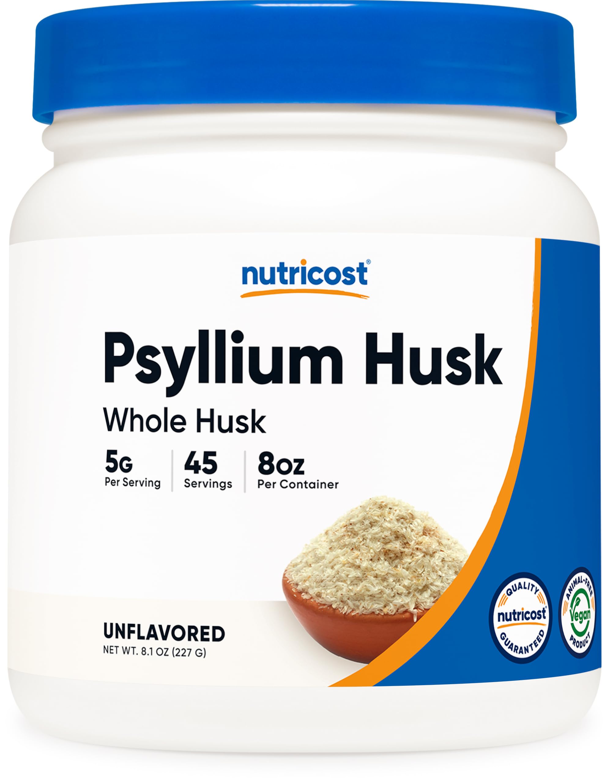Front view of Nutricost Psyllium Husk Flakes 8.1oz