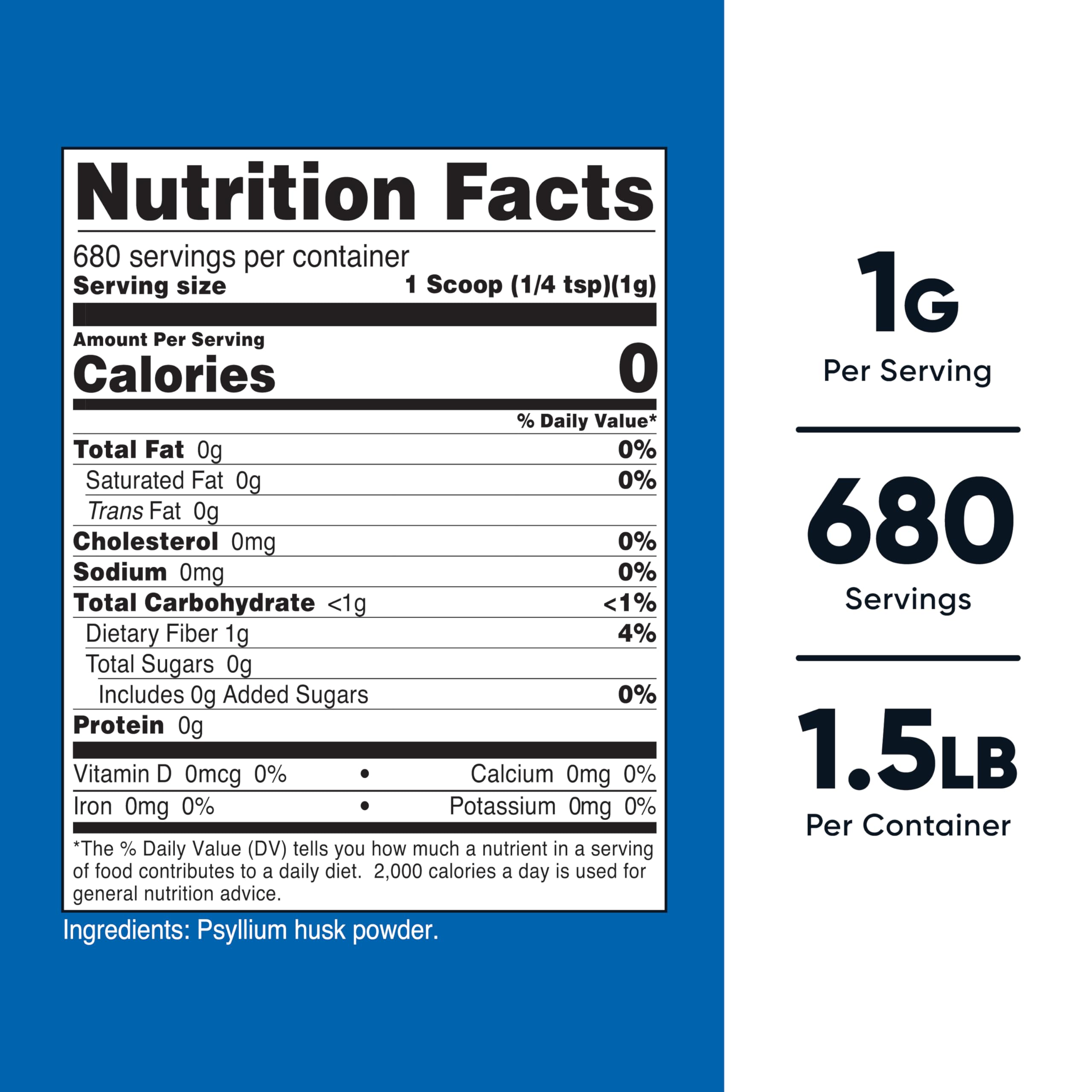 Nutricost Psyllium Husk Powder 1.5 lbs label and nutrition facts