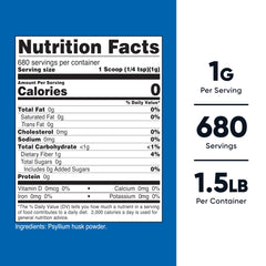 Nutricost Psyllium Husk Powder 1.5 lbs label and nutrition facts
