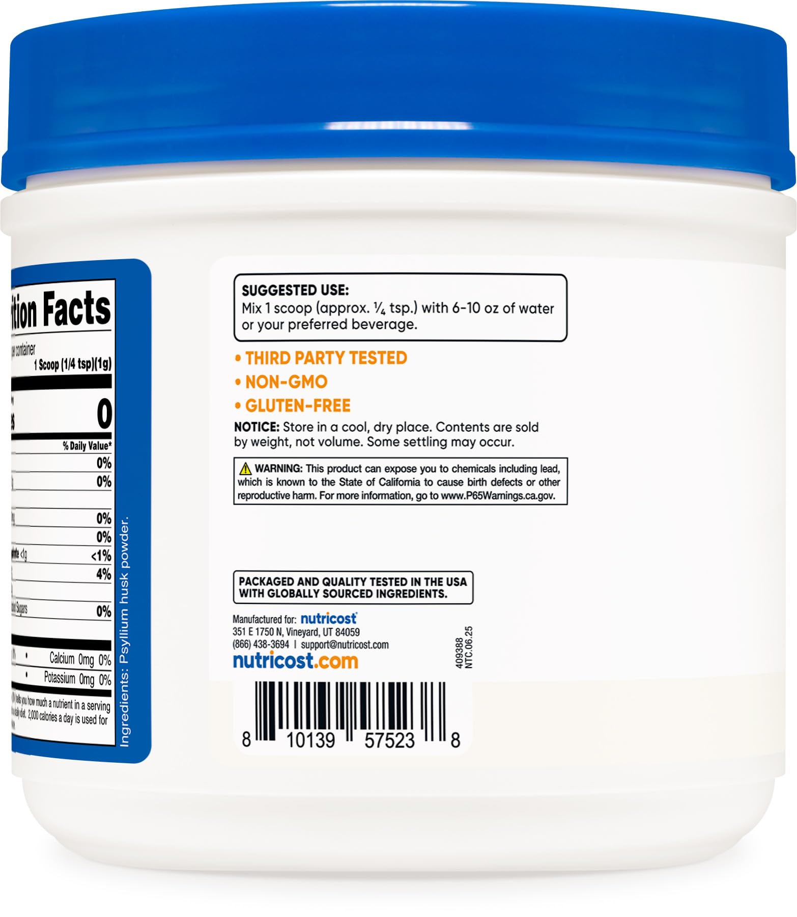 NSF Certified, GMP Compliant, FDA Registered facility for Nutricost Psyllium Husk Powder