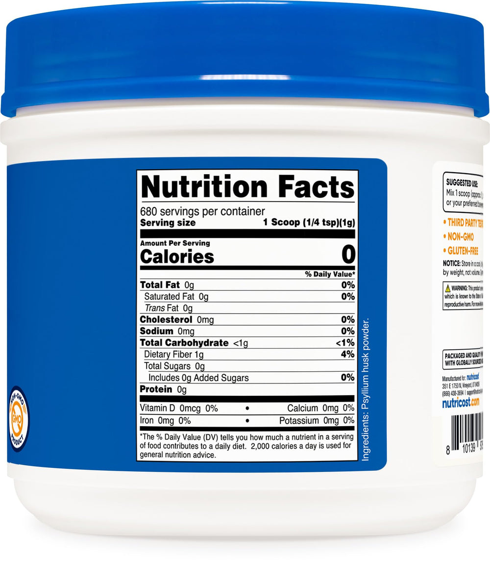 Unflavored psyllium husk powder being mixed into a drink