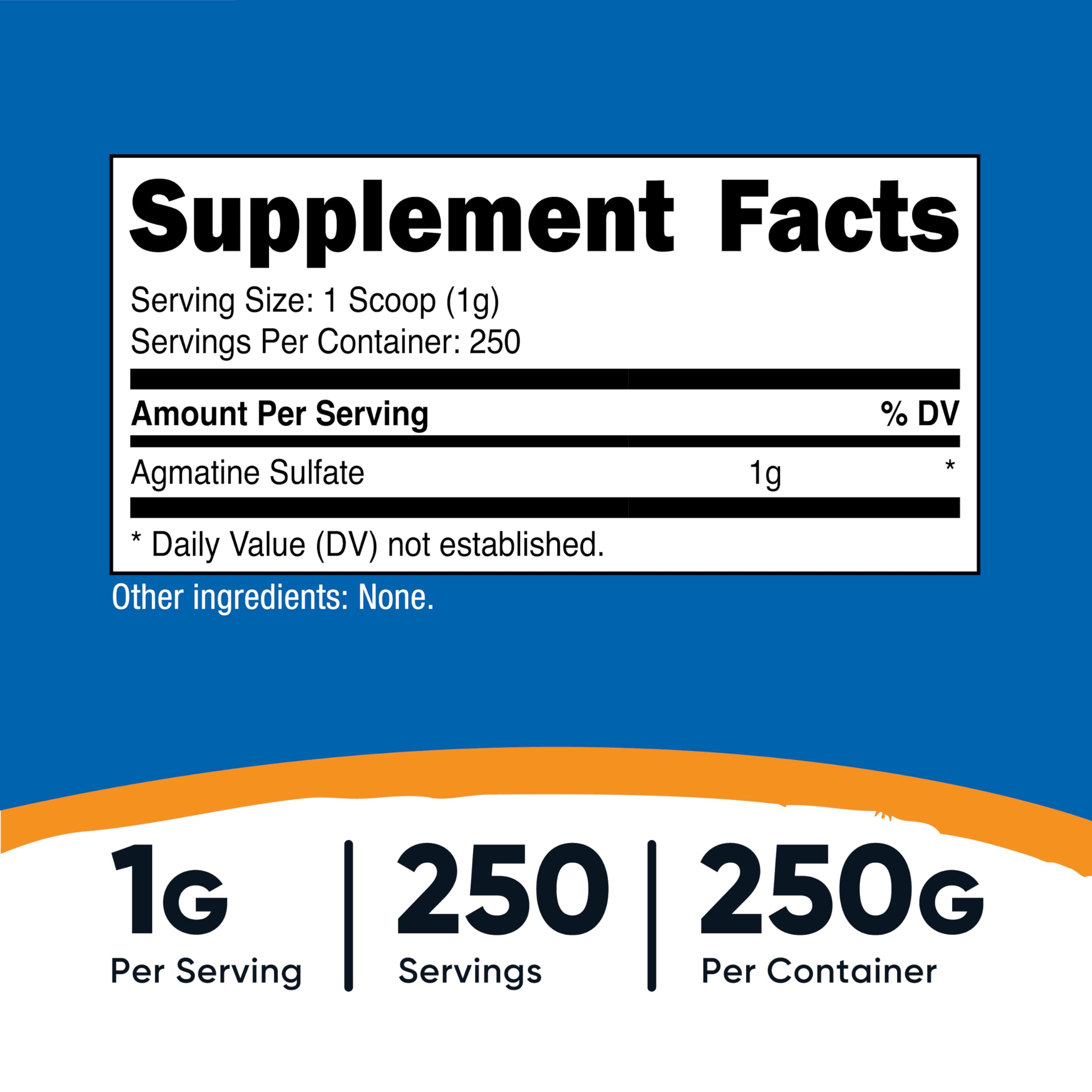 Back label of Nutricost Agmatine Sulfate powder bottle
