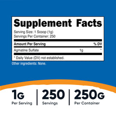 Back label of Nutricost Agmatine Sulfate powder bottle