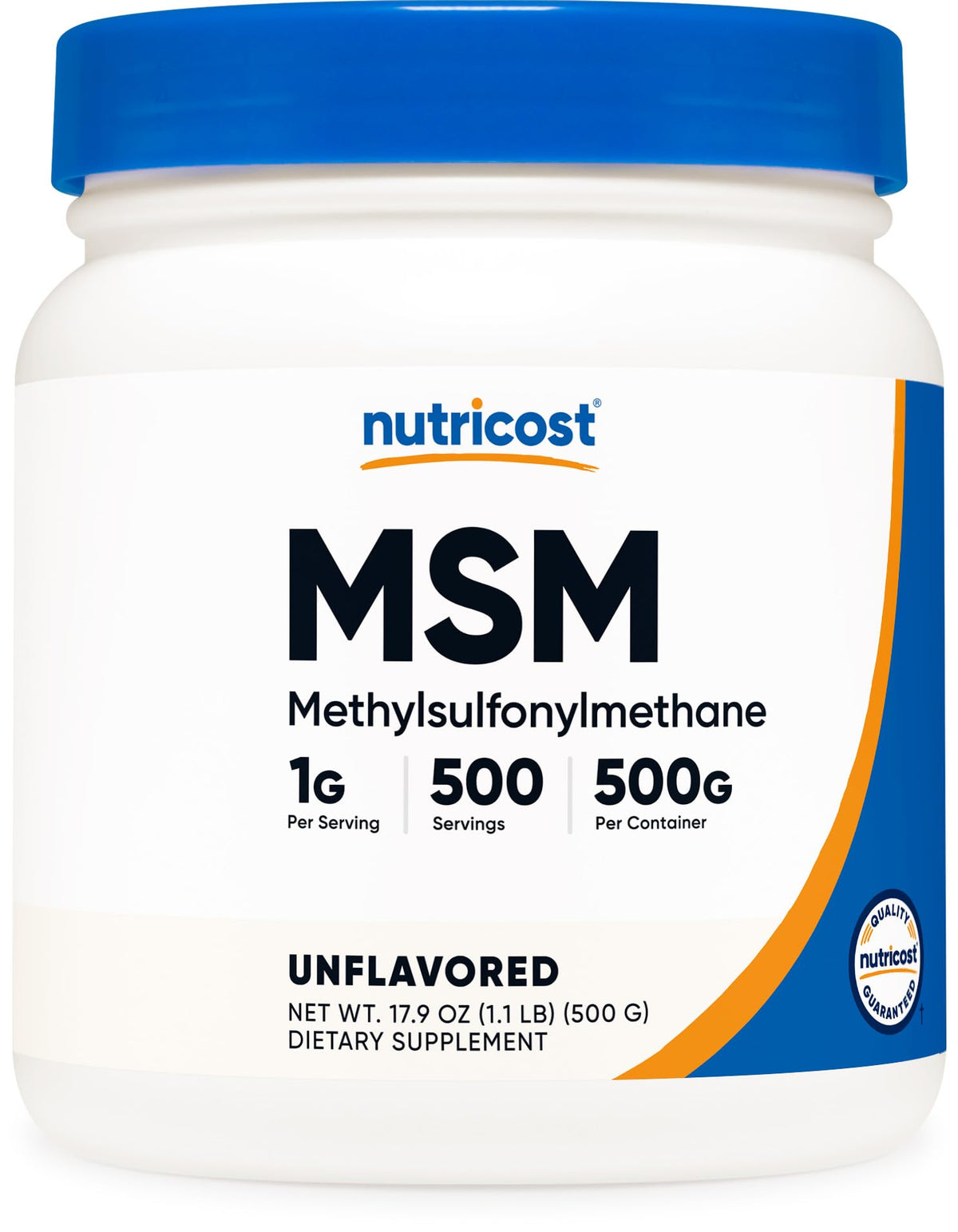 Nutricost Pure MSM Powder 500g bottle front view
