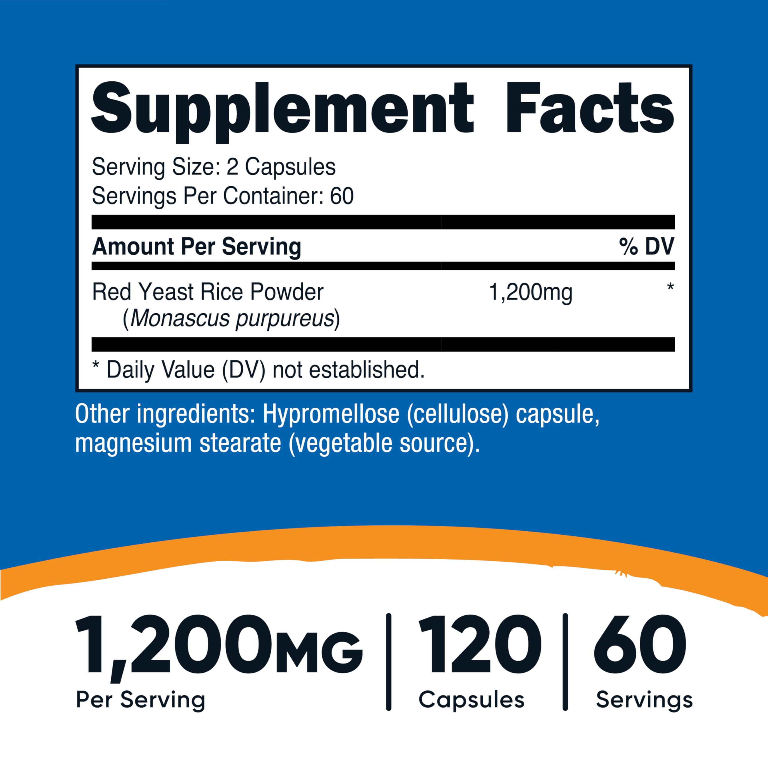 Close-up of Nutricost Red Yeast Rice 1200mg capsules