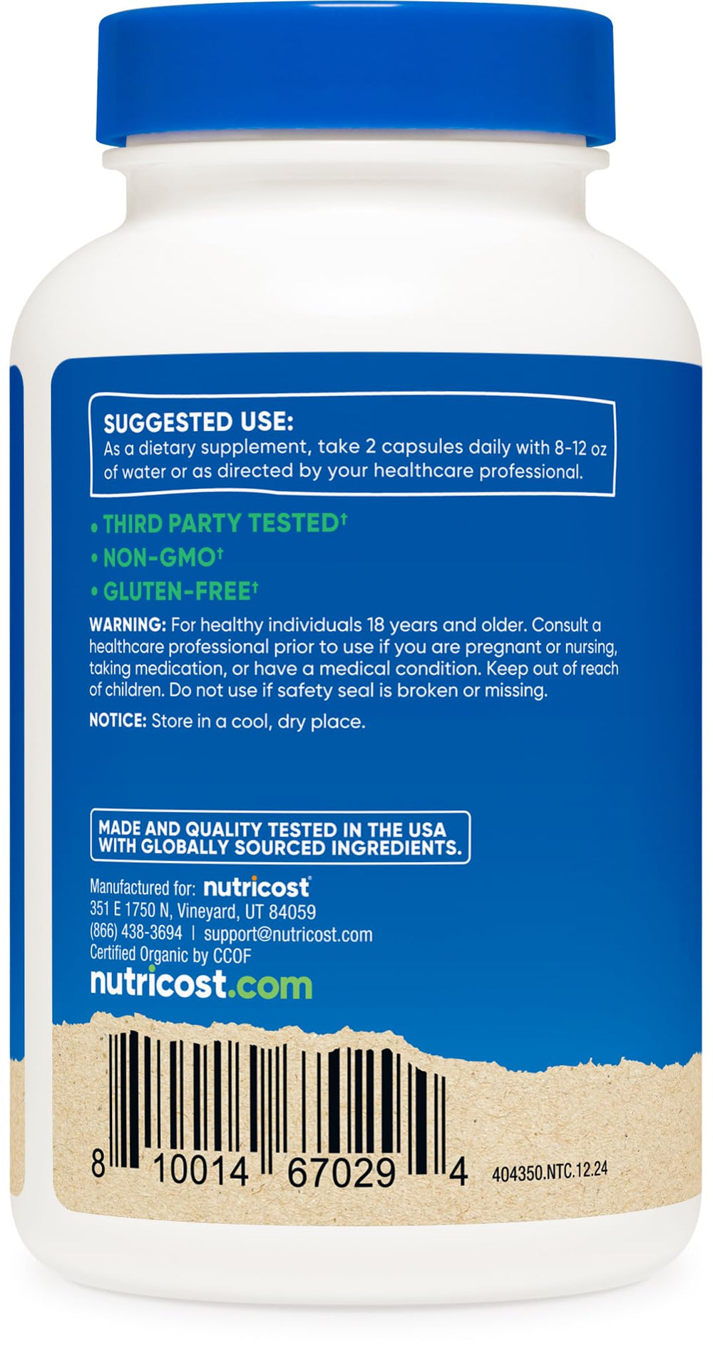 Organic certification seal on Nutricost Reishi label