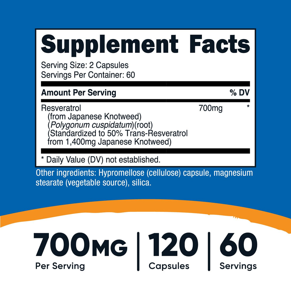 Close-up of Nutricost Resveratrol 700mg bottle label