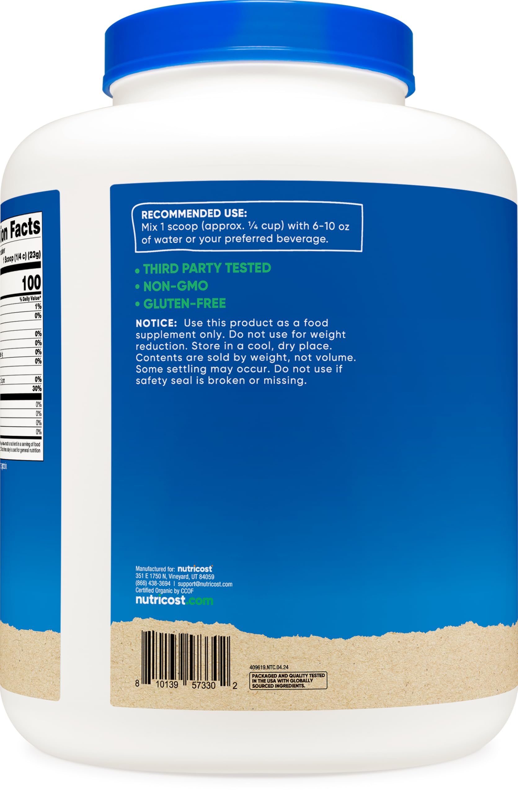 Nutricost rice protein powder mixing glass showing easy shake preparation.