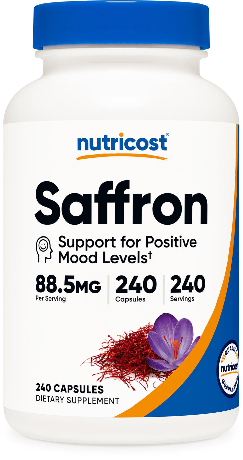 Bottle of Nutricost Saffron Extract 88.5mg - 240 veggie capsules