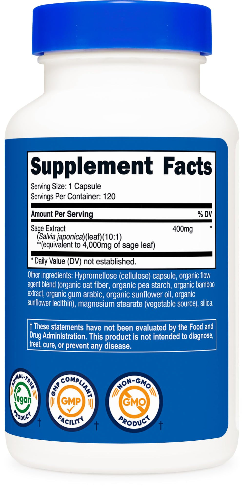 Certifications for Nutricost Sage Extract: NSF, GMP, FDA Registered Facility