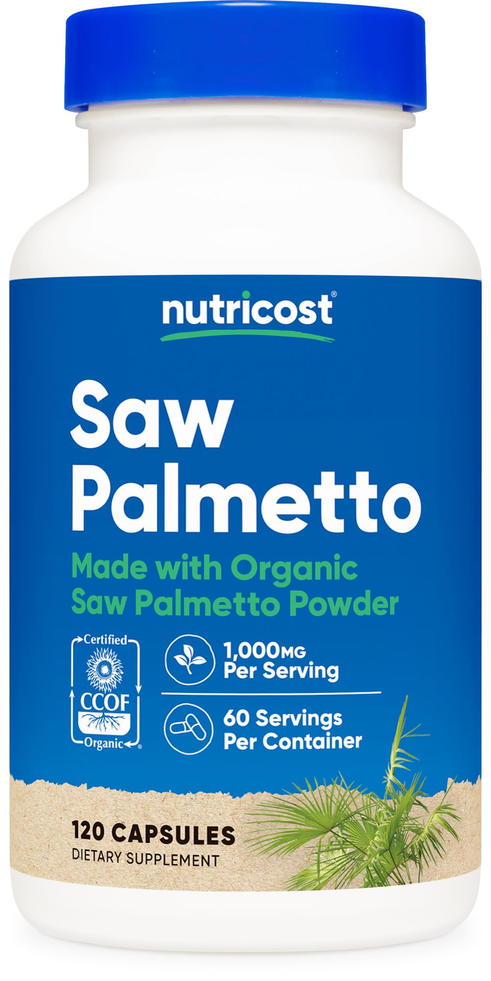 Nutricost Saw Palmetto 1000mg bottle with 120 vegetarian capsules