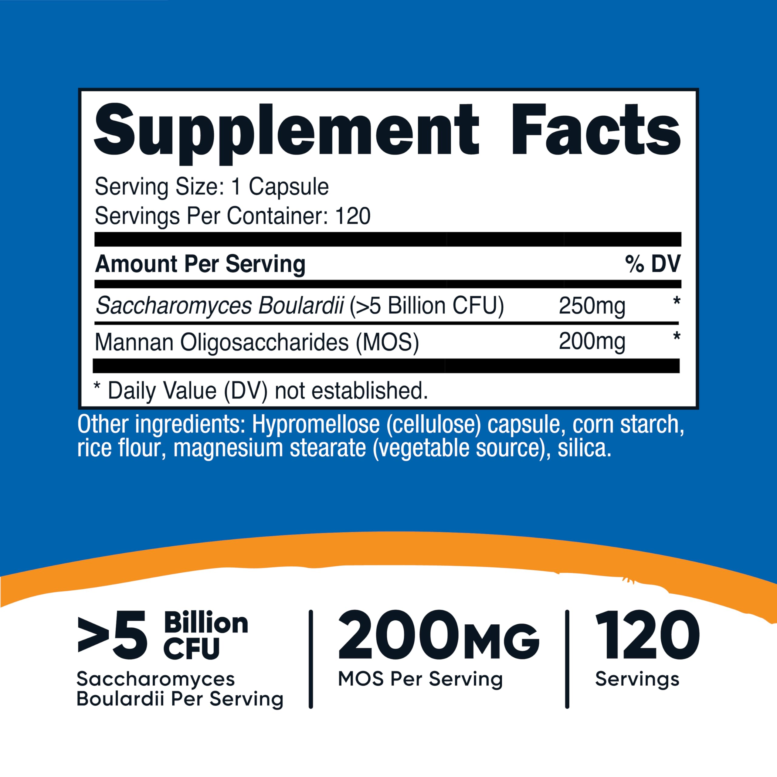 Close-up of the product label showing CFU and MOS per serving