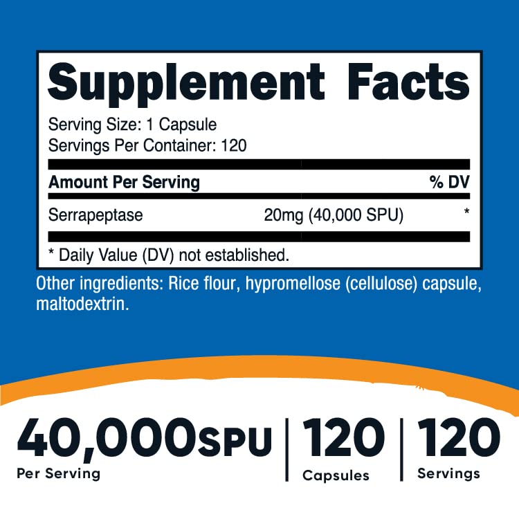 Nutricost Serrapeptase 40,000 SPU 120 capsules bottle - side view