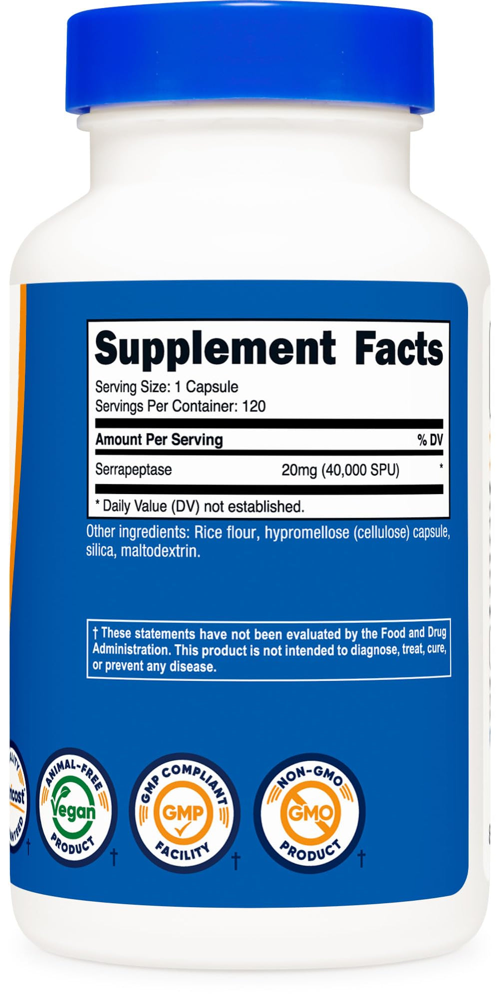 Ingredients list on Nutricost Serrapeptase packaging