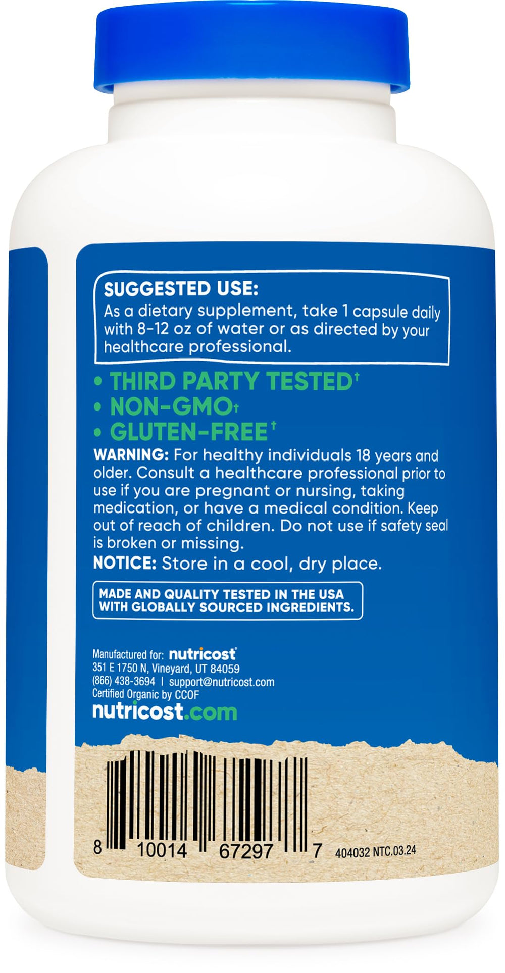 Non-GMO, gluten free, vegetarian friendly icons on label