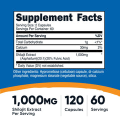 Nutricost Shilajit capsules label—gluten-free, non-GMO, vegan