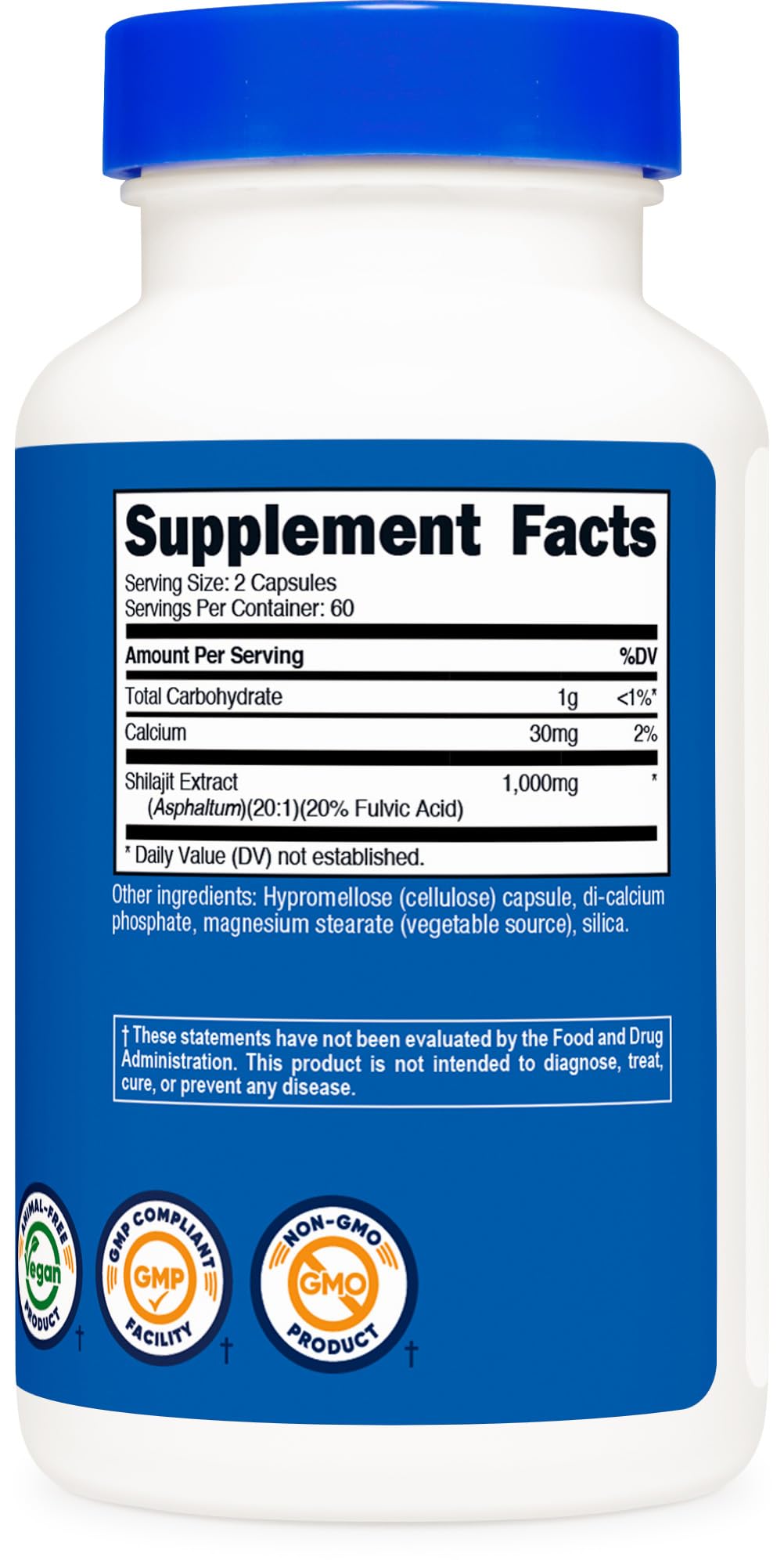 Supplement facts and fulvic acid notes for Nutricost Shilajit