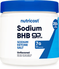 Nutricost Sodium BHB Powder 250g unflavored container close-up