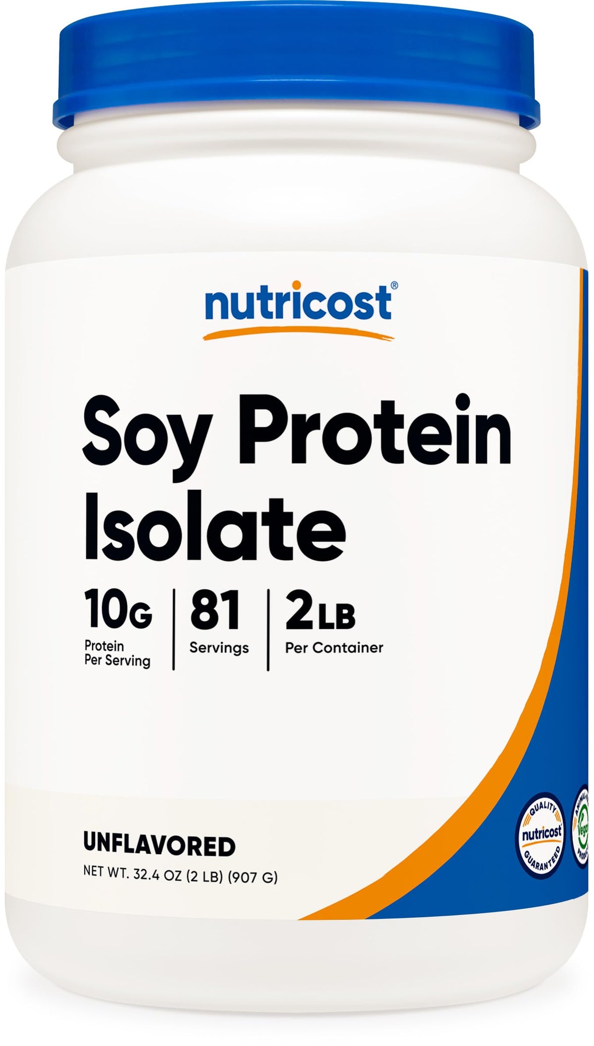 Nutricost Soy Protein Isolate Powder bottle highlights vegan protein for daily meal boosts.
