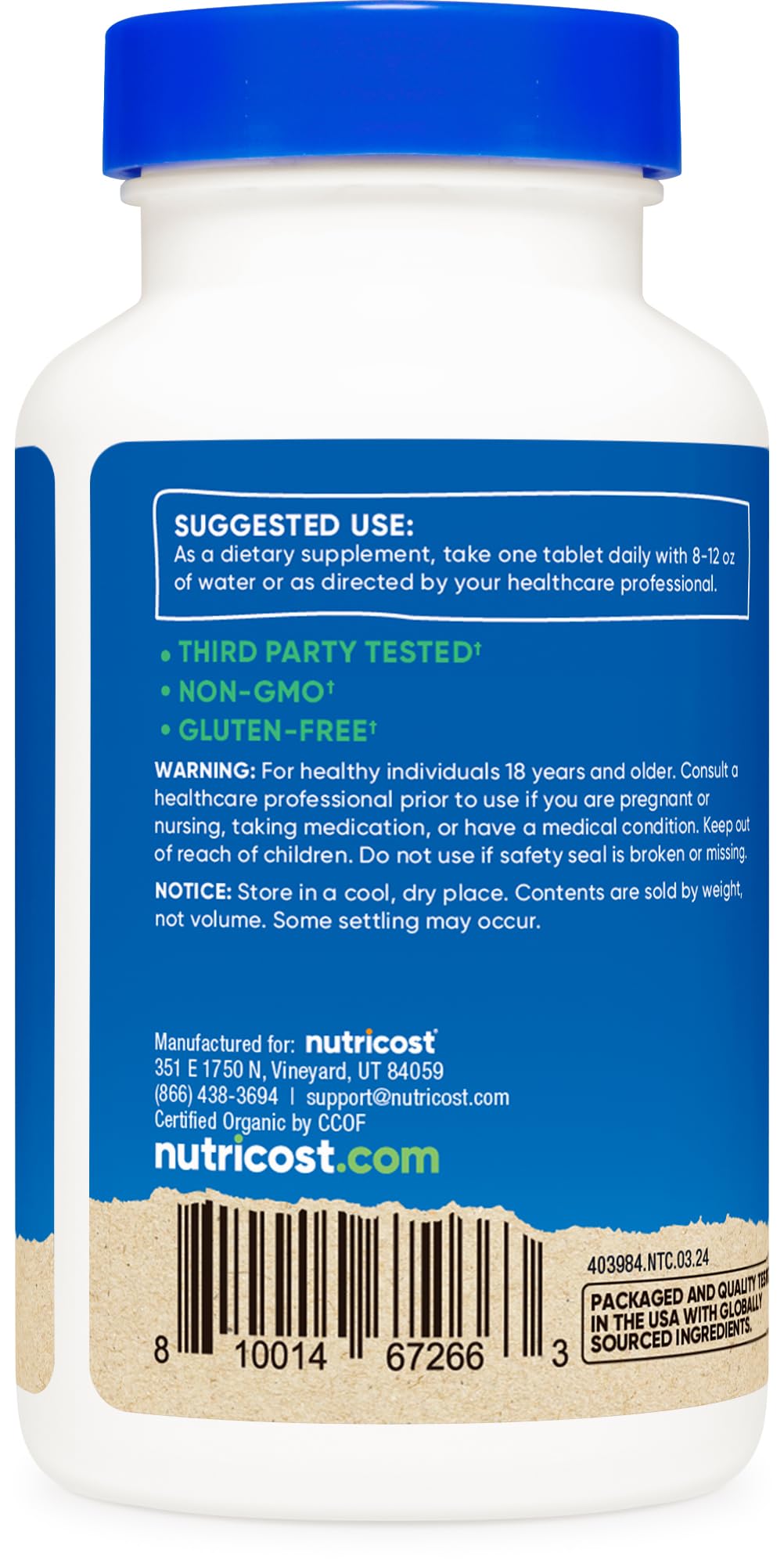 Gluten free and non-GMO spirulina product labeling