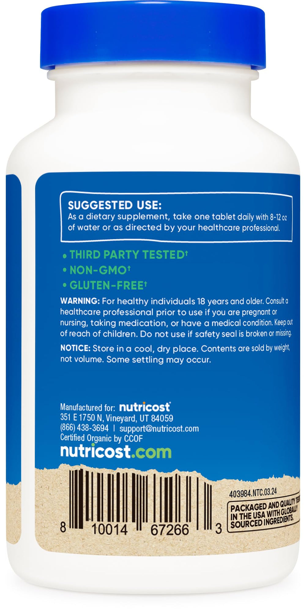 Gluten free and non-GMO spirulina product labeling