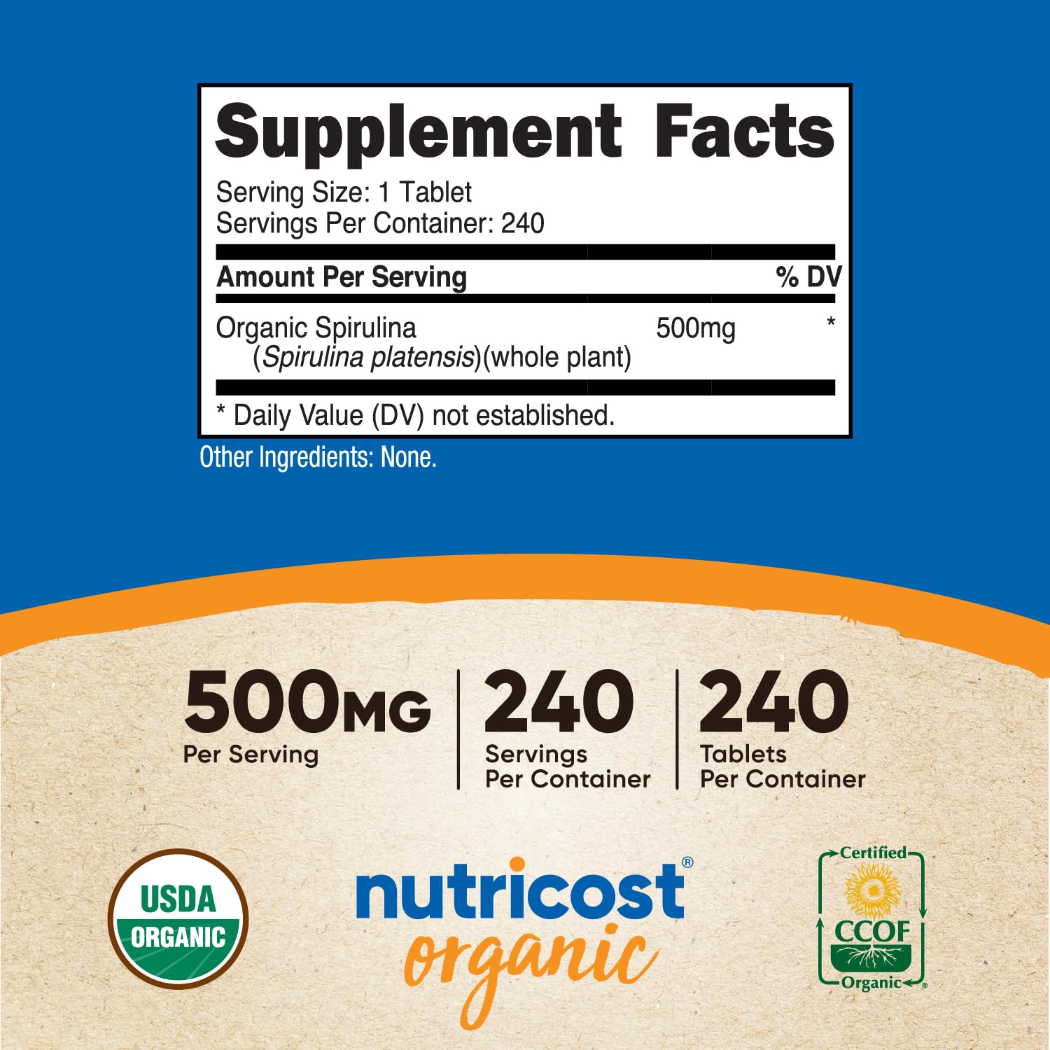 Close-up of Nutricost Spirulina tablet (500mg)