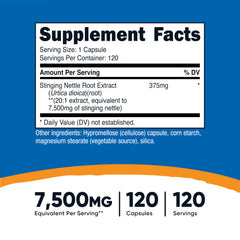 Bottle and capsule close-up of Nutricost Stinging Nettle Root Extract 7500mg