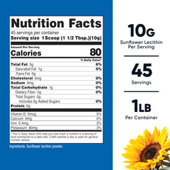 Serving size showing 10 g of sunflower lecithin