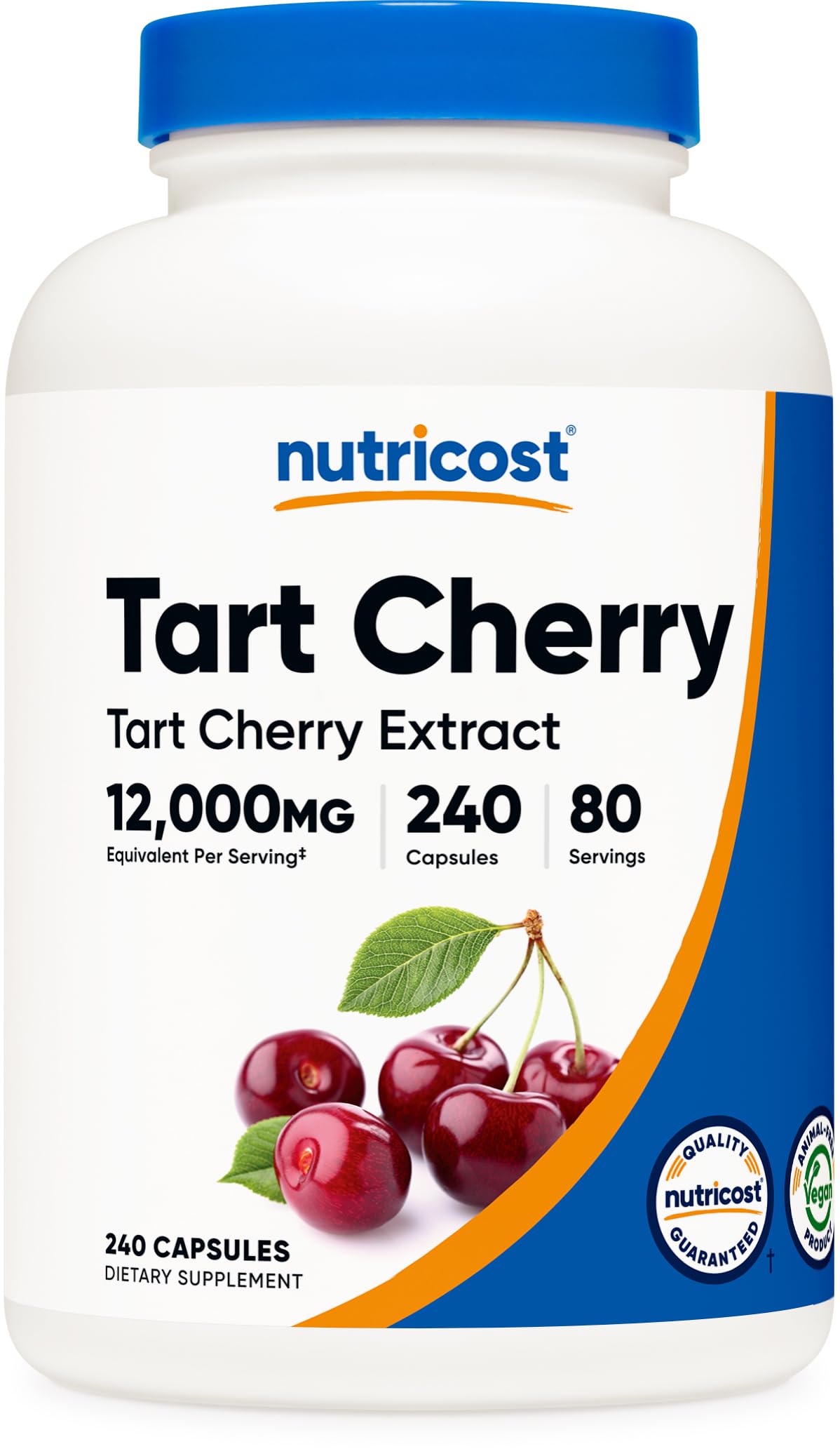 Nutricost Tart Cherry Extract 12,000mg equivalent bottle with 240 vegan capsules
